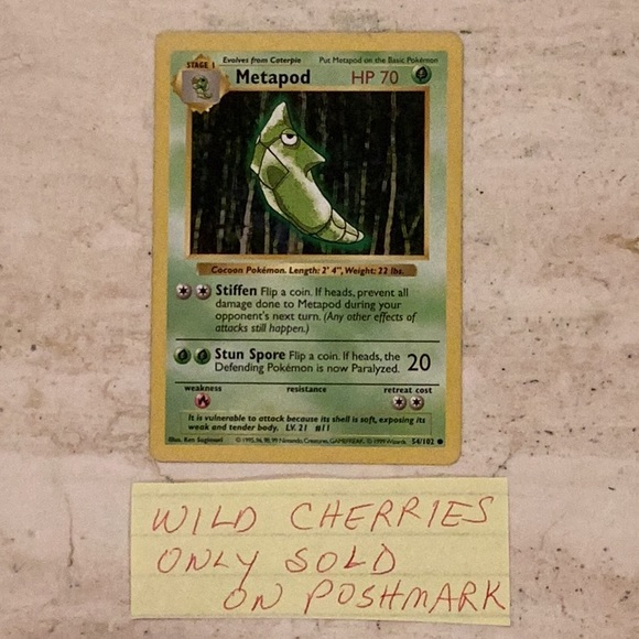 Metapod 1999 Shadowless Pokemon Card Base Set 54/102 - Picture 2 of 5